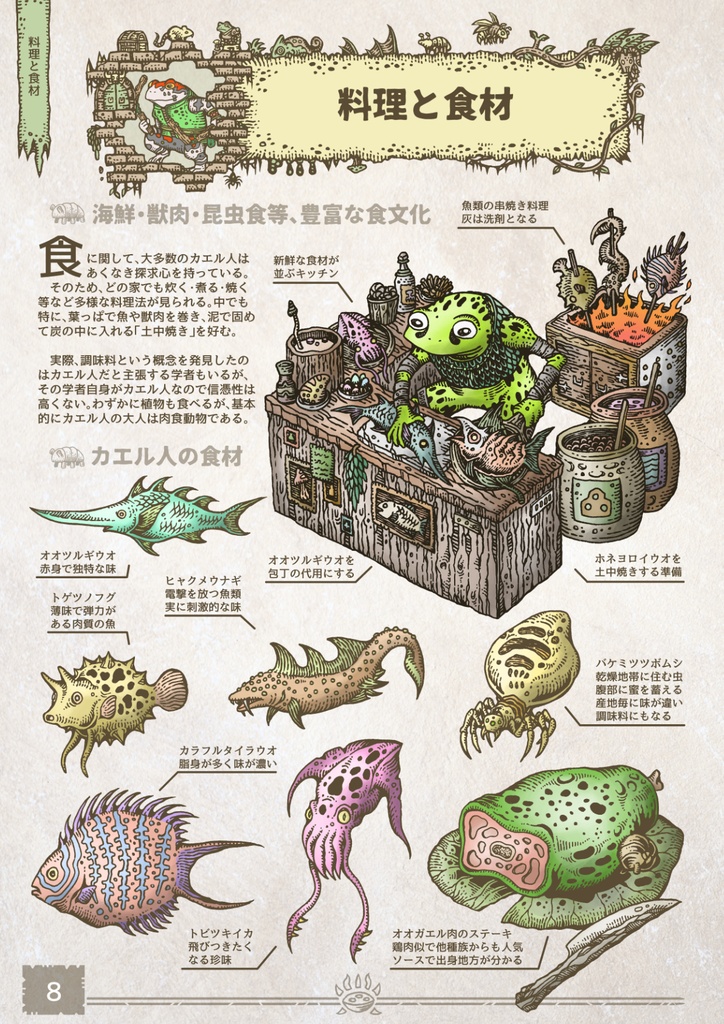 創作・RPG・ファンタジー汎用異種族設定集 カエル人の全て(衣食住編)