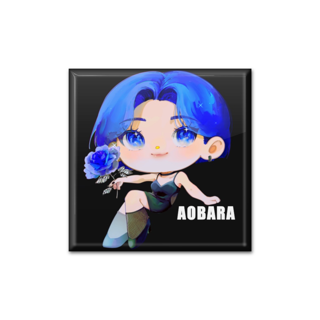 青薔薇1stスクエア缶バッジ　40㎜　黒AOBARA ver.
