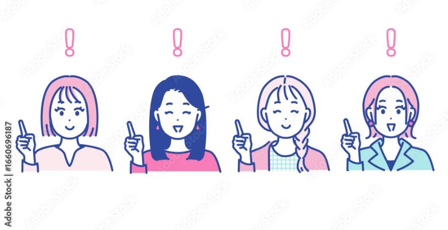 SNS投稿に使える女性リアクションイラスト20点セット【ピンク系】