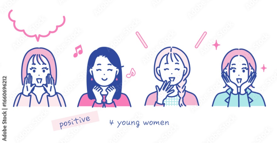 SNS投稿に使える女性リアクションイラスト20点セット【ピンク系】
