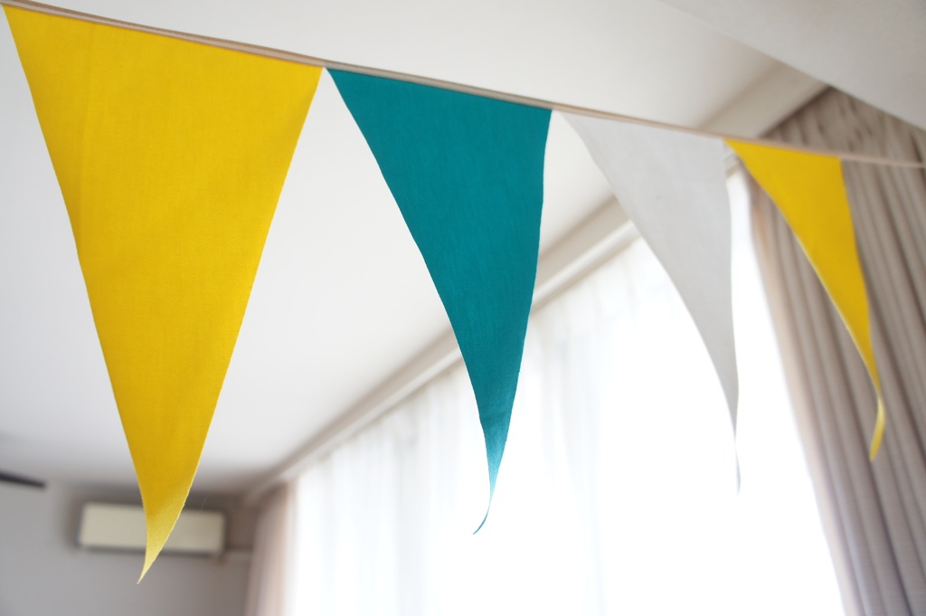 布ガーランド 290cm フラッグ 旗 結婚式 誕生日 パーティー キャンプ 飾り エメラルドイエロー