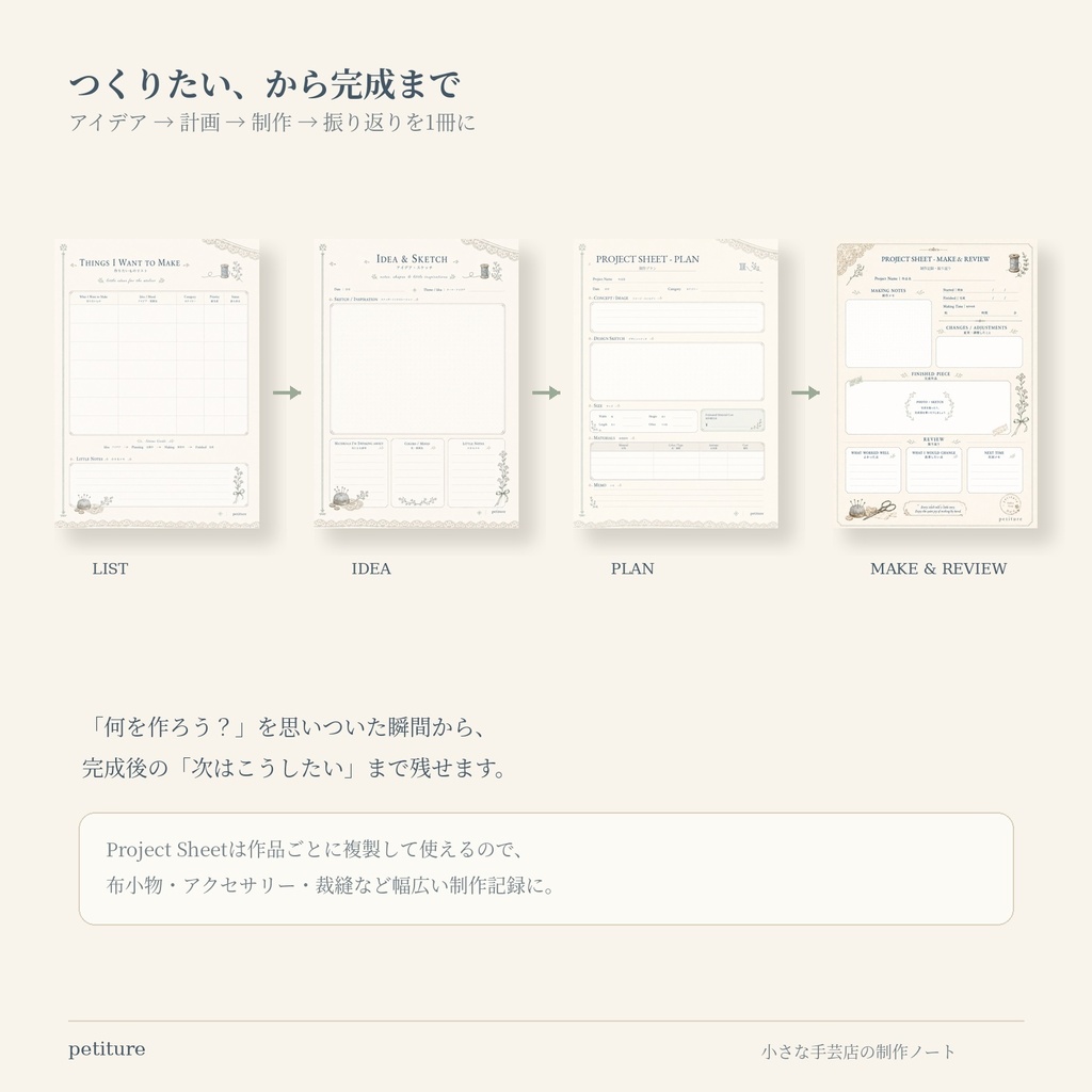 petiture Atelier Note|小さな手芸店の制作ノート|ハンドメイド制作記録PDF