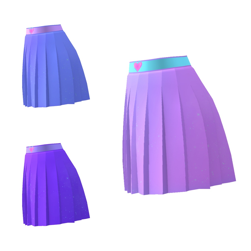 ゆめかわ宇宙柄プリーツスカート(VRoid制服スカート用テクスチャ) ハートのベルトバックルとベルトのレイヤー画像同梱 おまけキラキラなしレイヤ別画像とキラキラ(白)と雲(白)の画像つき