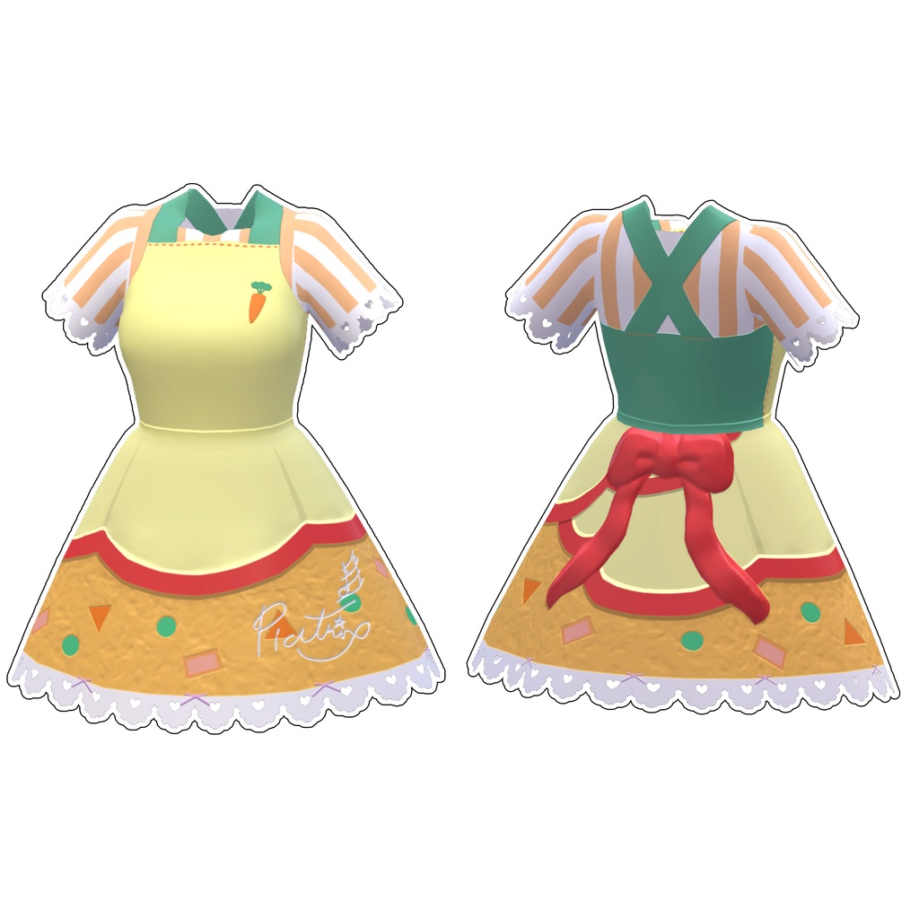 【無料試着あり】「ぷっくりリボンのエプロンドレス」セット【VRoidテクスチャ】