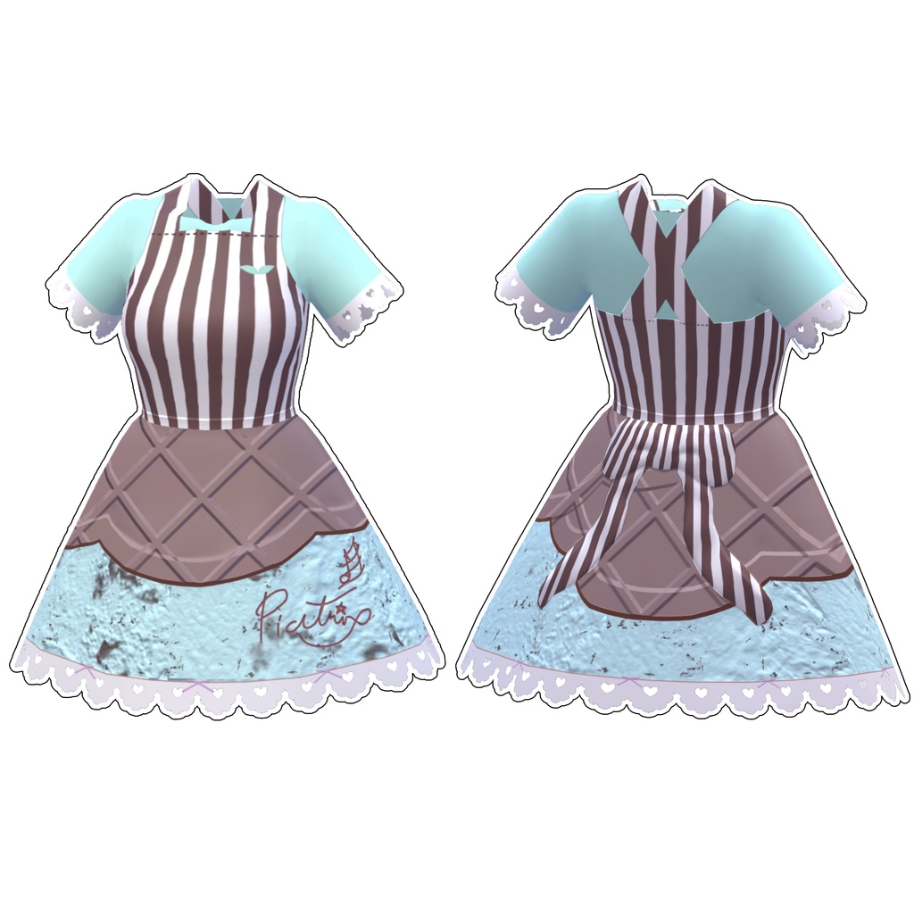 【無料試着あり】「ぷっくりリボンのエプロンドレス」セット【VRoidテクスチャ】
