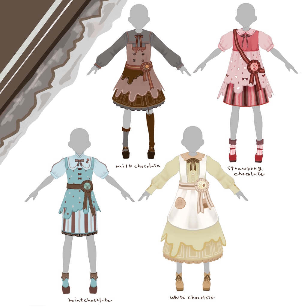 【VRoid衣装テクスチャ(正式版)】chocolate dress【一部無料あり】