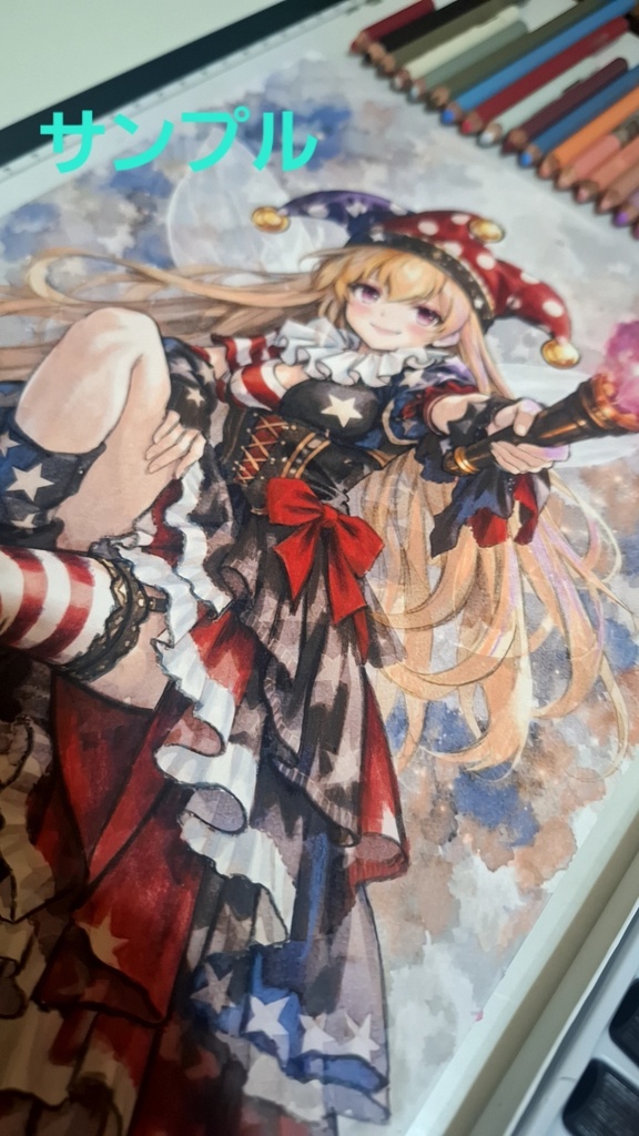 東方Project クラウンピース 手描きイラスト A4 水彩 色鉛筆 ラメ ハンドメイド Handdrawn Artwork