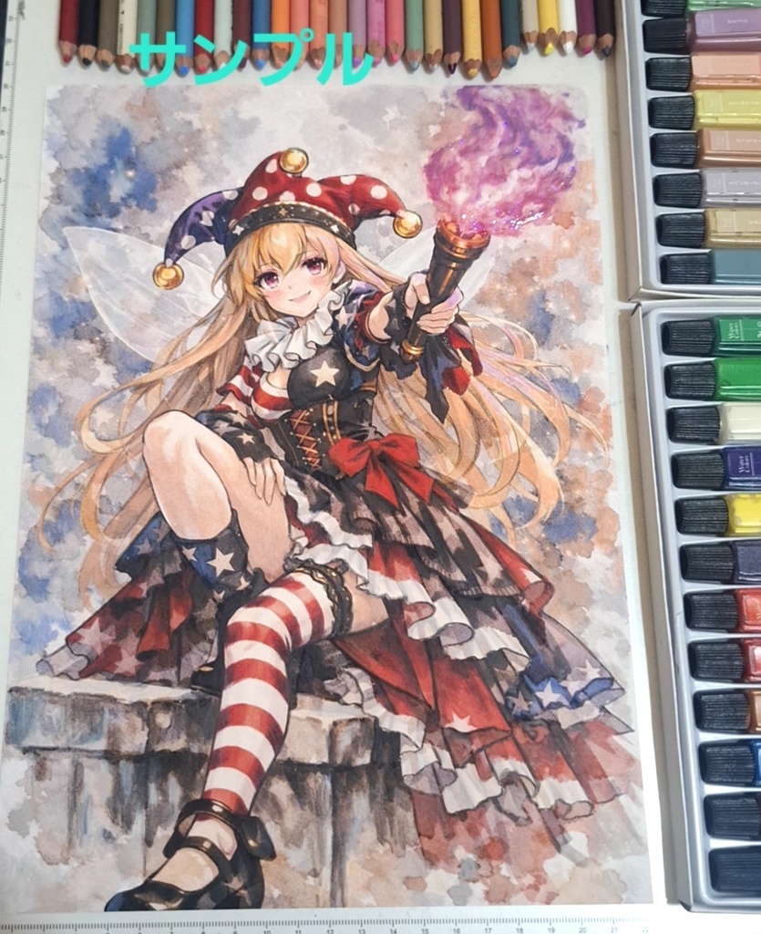 東方Project クラウンピース 手描きイラスト A4 水彩 色鉛筆 ラメ ハンドメイド Handdrawn Artwork