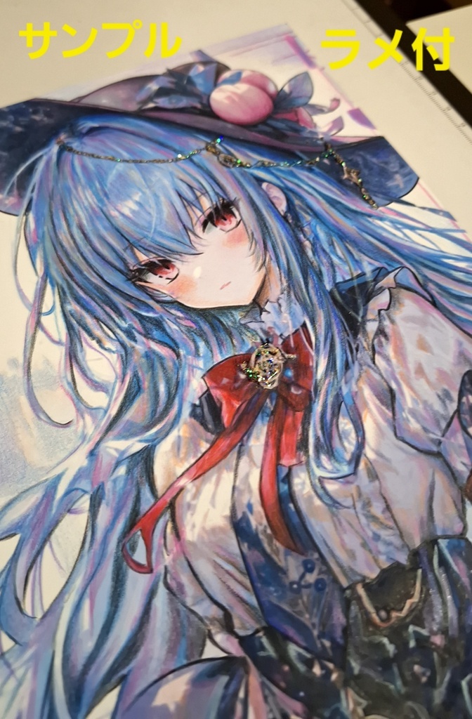 東方Project ファンアート 比那名居天子 手描きイラスト 原画 一点物  色鉛筆 ハンドメイド Handdrawn Artwork