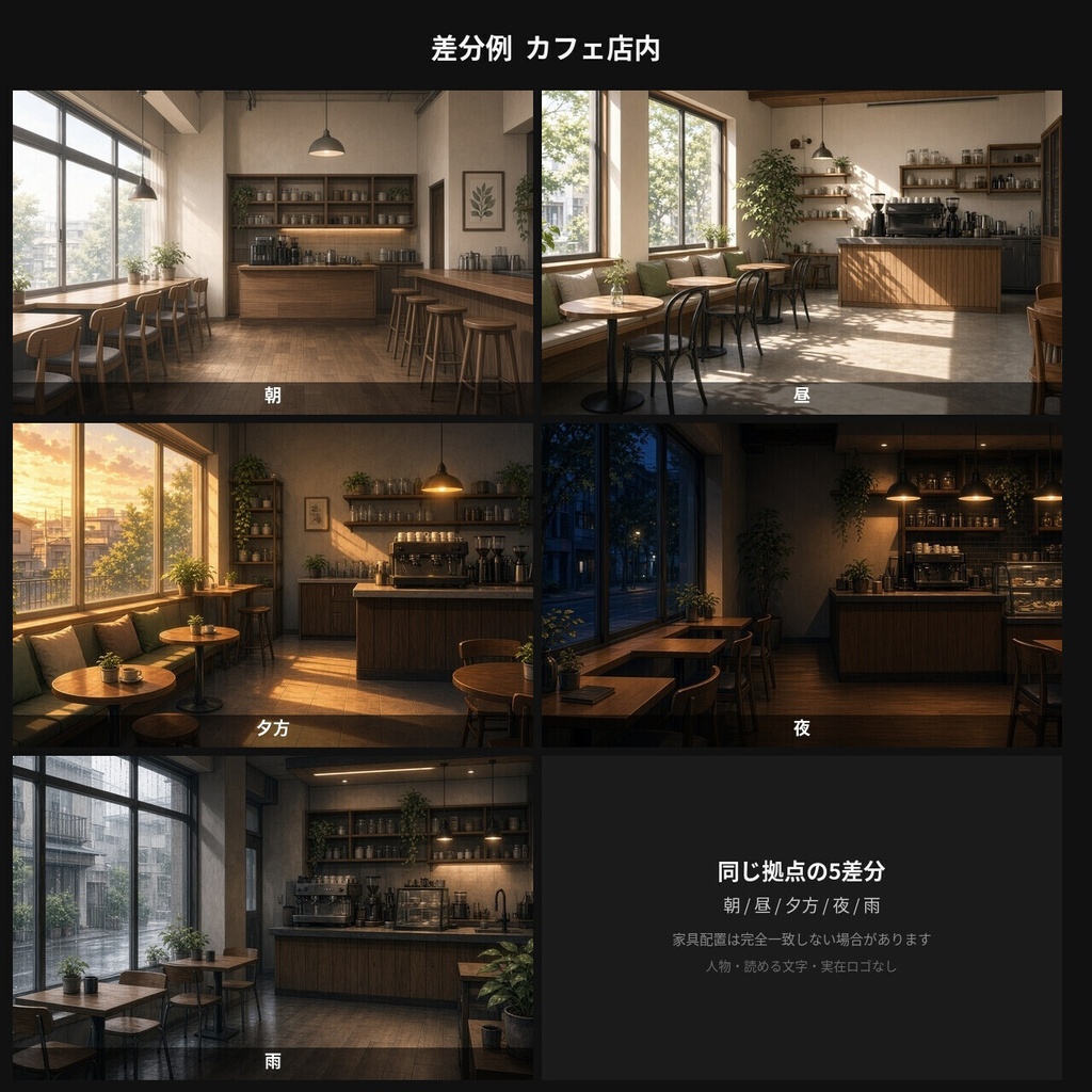 【背景100枚】現代日本の室内|自室/リビング/カフェ/電車|朝夕夜雨差分