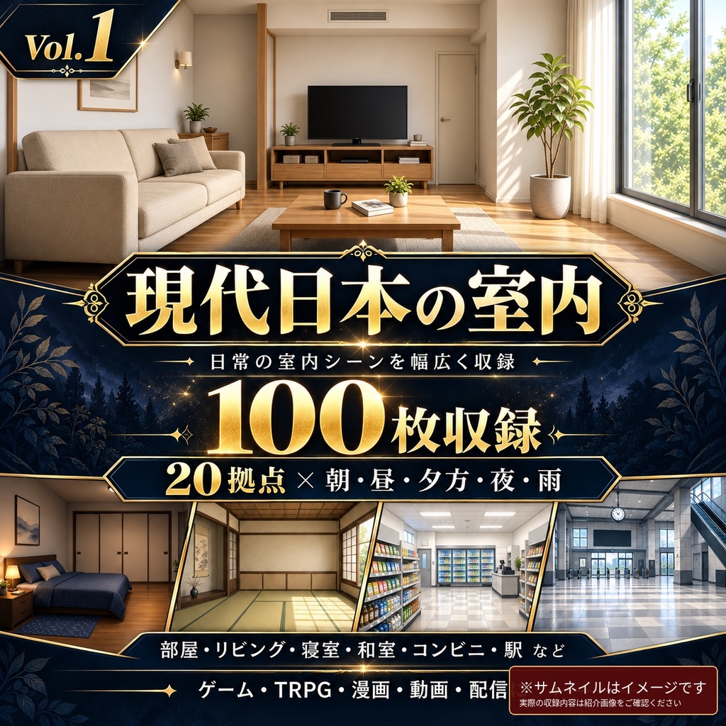 【背景100枚】面倒な背景制作を節約！現代日本の室内｜自室/リビング/カフェ/電車｜朝夕夜雨差分
