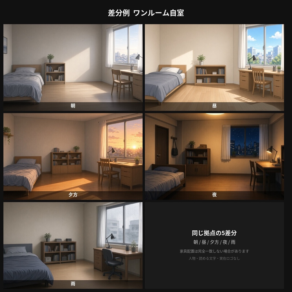 【背景100枚】現代日本の室内|自室/リビング/カフェ/電車|朝夕夜雨差分