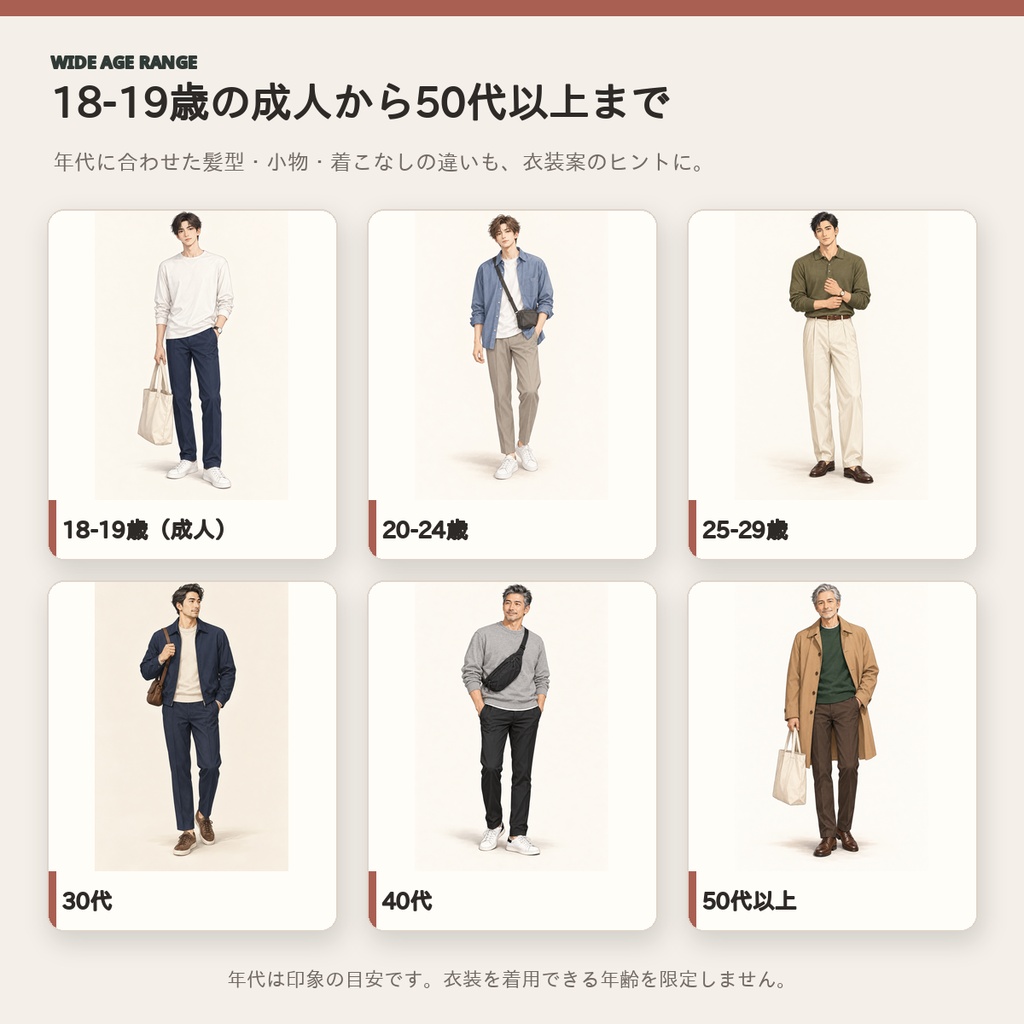 【全72コーデ・91P】男性キャラクター春服・秋服衣装図鑑|ミドルシーズン完成イラスト・配色・素材つき創作資料