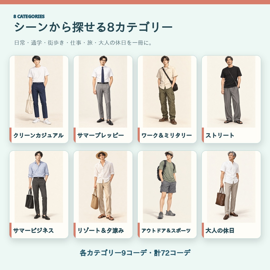 オシャレに、カッコよく大変身!|男性夏ファッション72コーデ