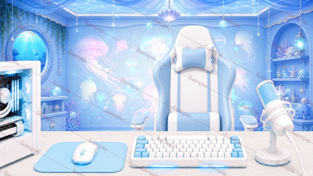 【開店記念100円SALE中】【動く配信背景・OBS対応】マリンブルー Vtuber用オーバーレイセット|雑談・ゲーム配信対応|JR-002