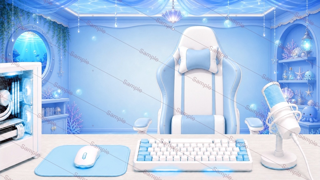 【開店記念100円SALE中】【動く配信背景・OBS対応】マリンブルー Vtuber用オーバーレイセット｜雑談・ゲーム配信対応｜JR-002