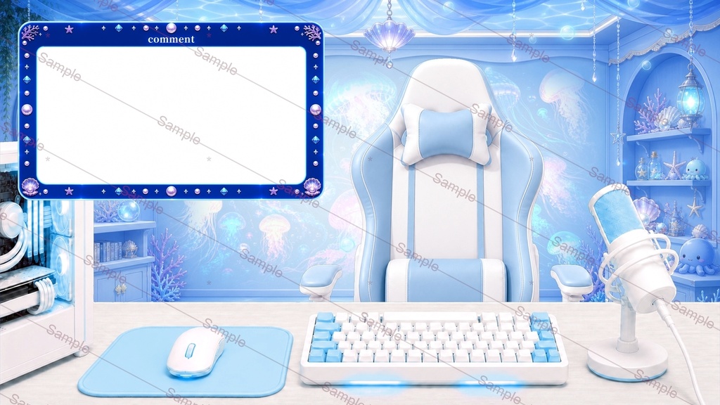 【開店記念100円SALE中】【動く配信背景・OBS対応】マリンブルー Vtuber用オーバーレイセット|雑談・ゲーム配信対応|JR-002