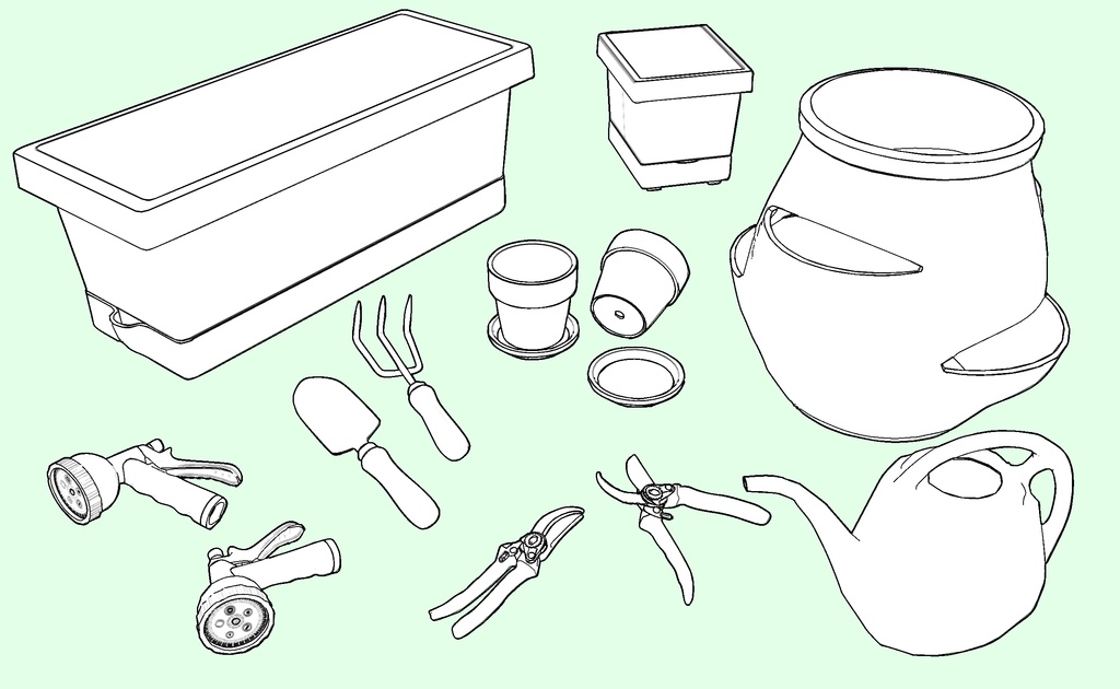 ガーデニングセット#1:手工具と鉢