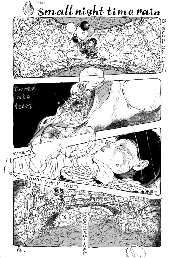 1ページ漫画ポストカード「small night time rain」