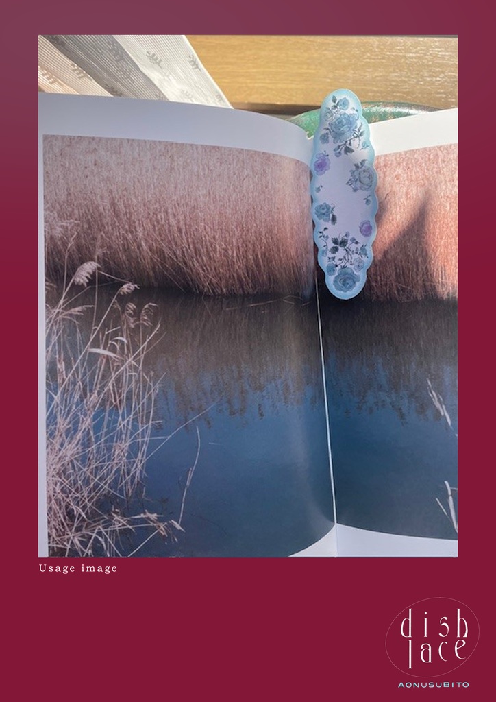 花とレースのしおり blue