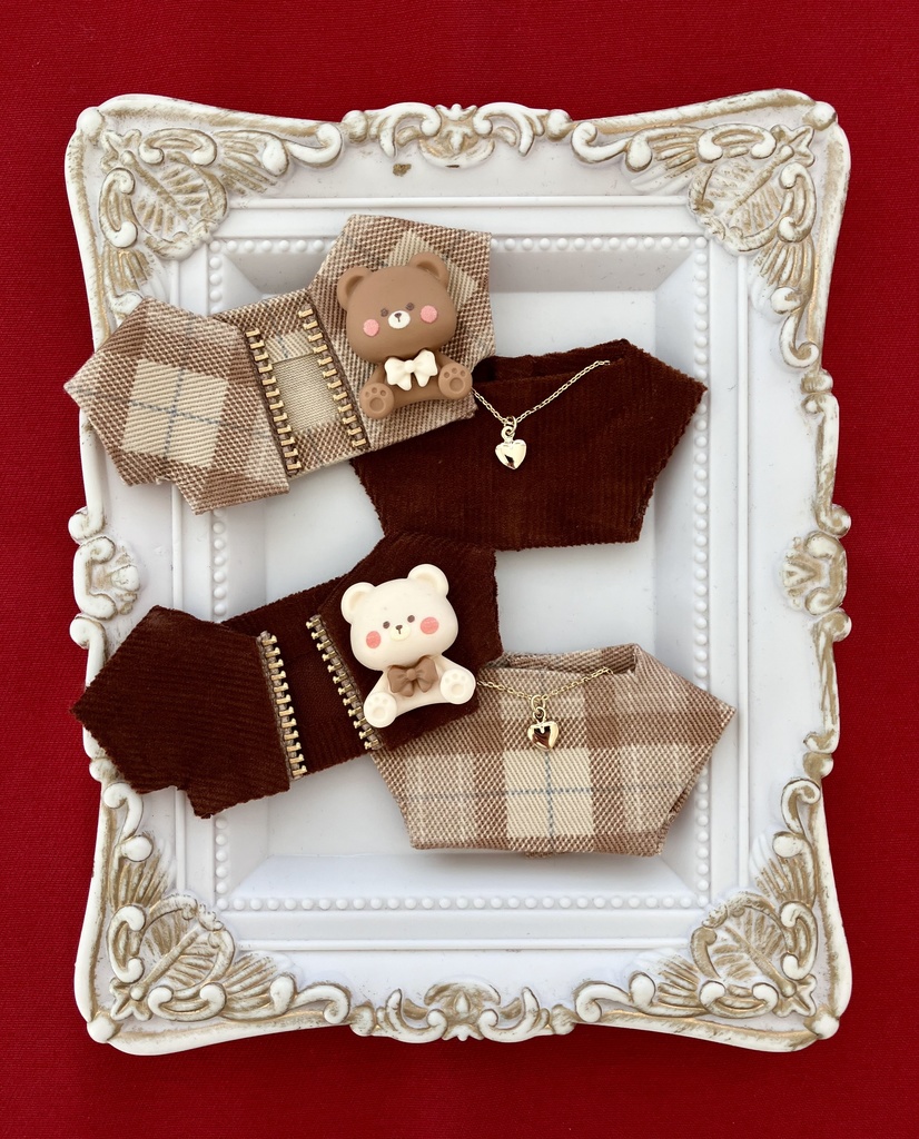 ぬい服10-12cm おしゃれ着【Dベアハート】4枚セット