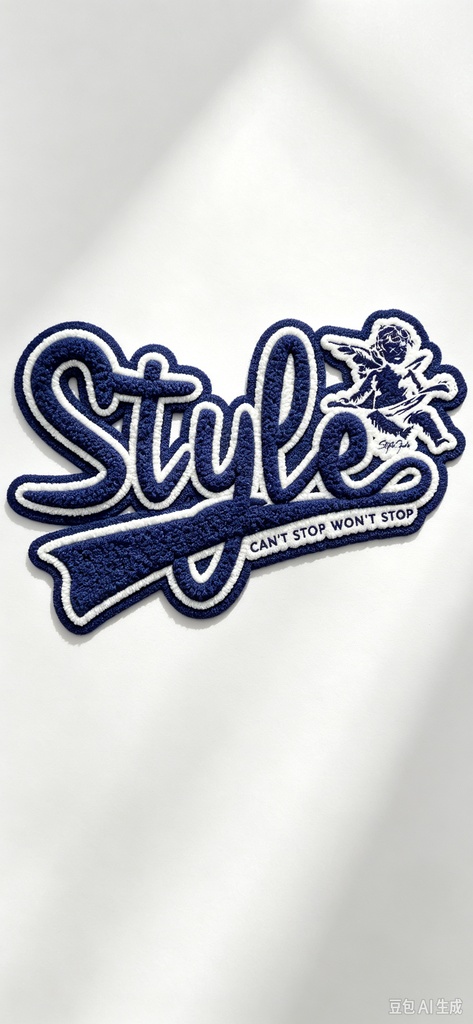 White/Navy Chenille Effect DTF for Tshirts Bags