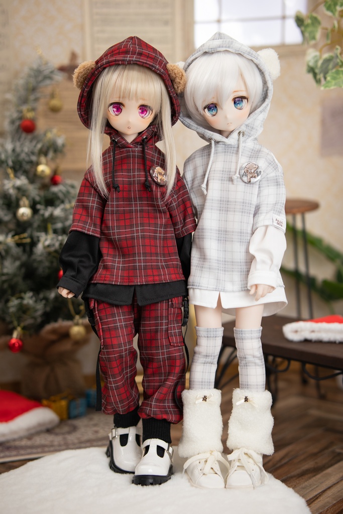 MDD （S .M.L胸）SDM sizeくまチェックレイヤード風パーカー2