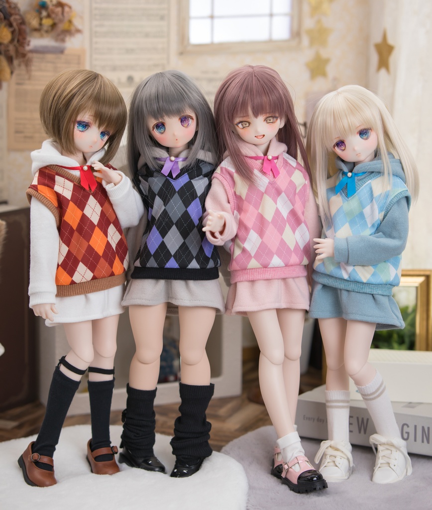 MDD（S .M.L胸）もちあし SDM size アーガイルベストパーカーワンピースセット