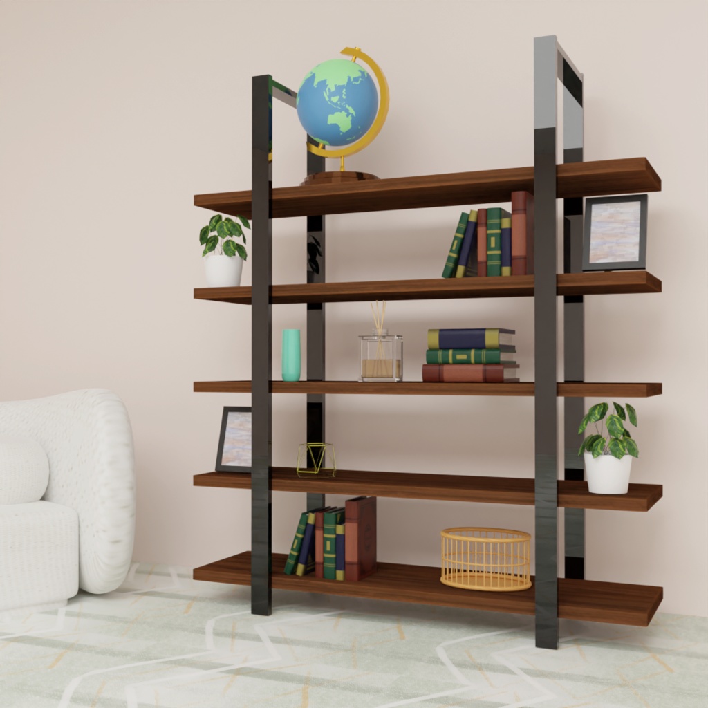 【新発売セール】木製の本棚と小物セット(11点)【3Dモデル】
