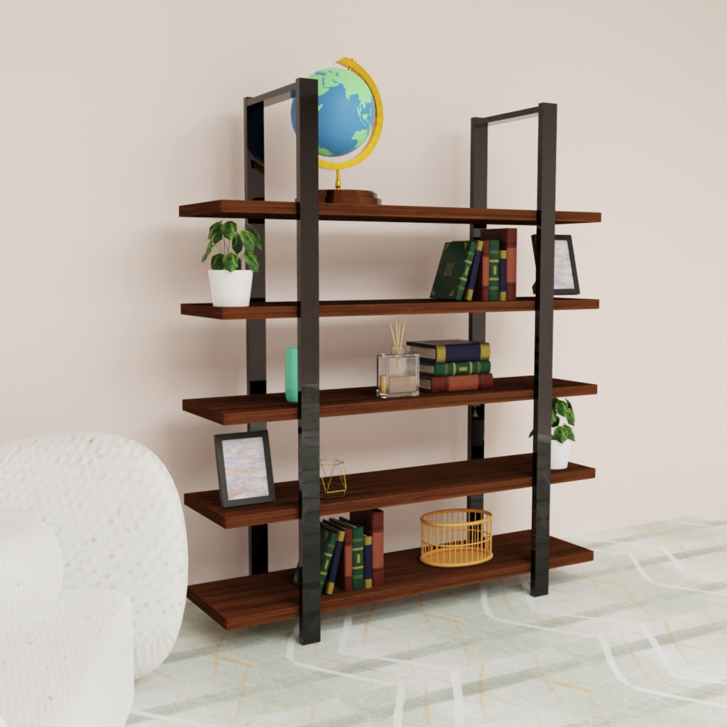 木製の本棚と小物セット(11点)【3Dモデル】