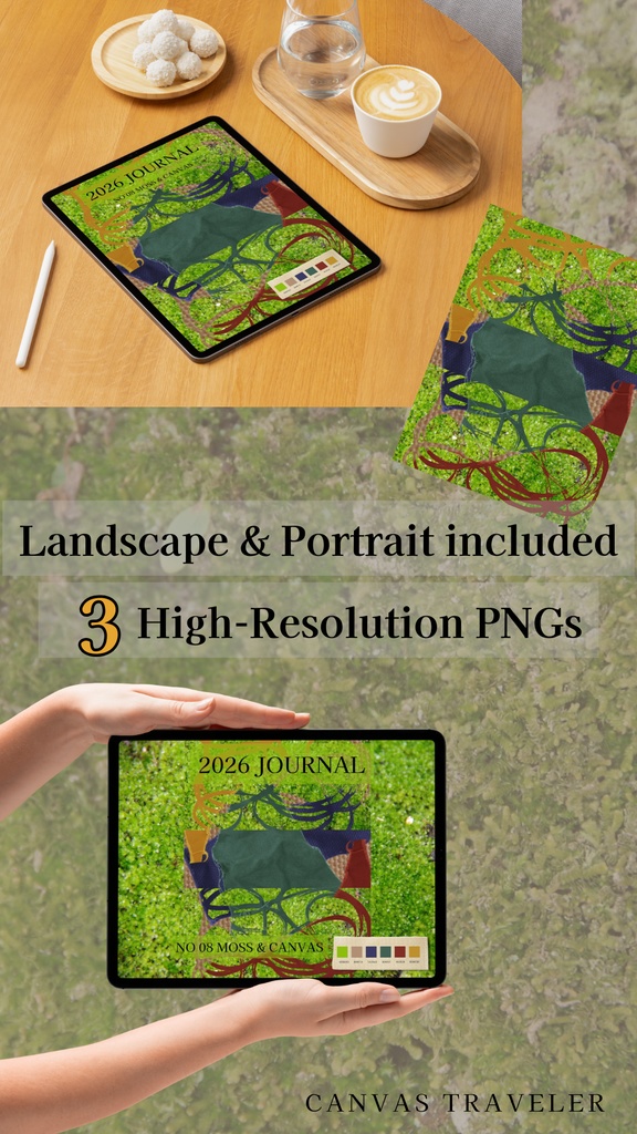 【デジタル手帳カバー】NO.08 LAYERS & MOSS | 躍動する帆布のコラージュ(Goodnotes対応)