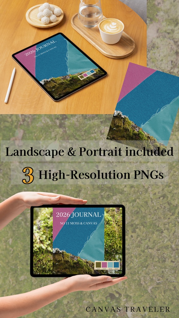 【デジタル手帳カバー】NO.11 TRICOLOR & MOSS | 鮮やかな帆布の切り替え(Goodnotes対応)