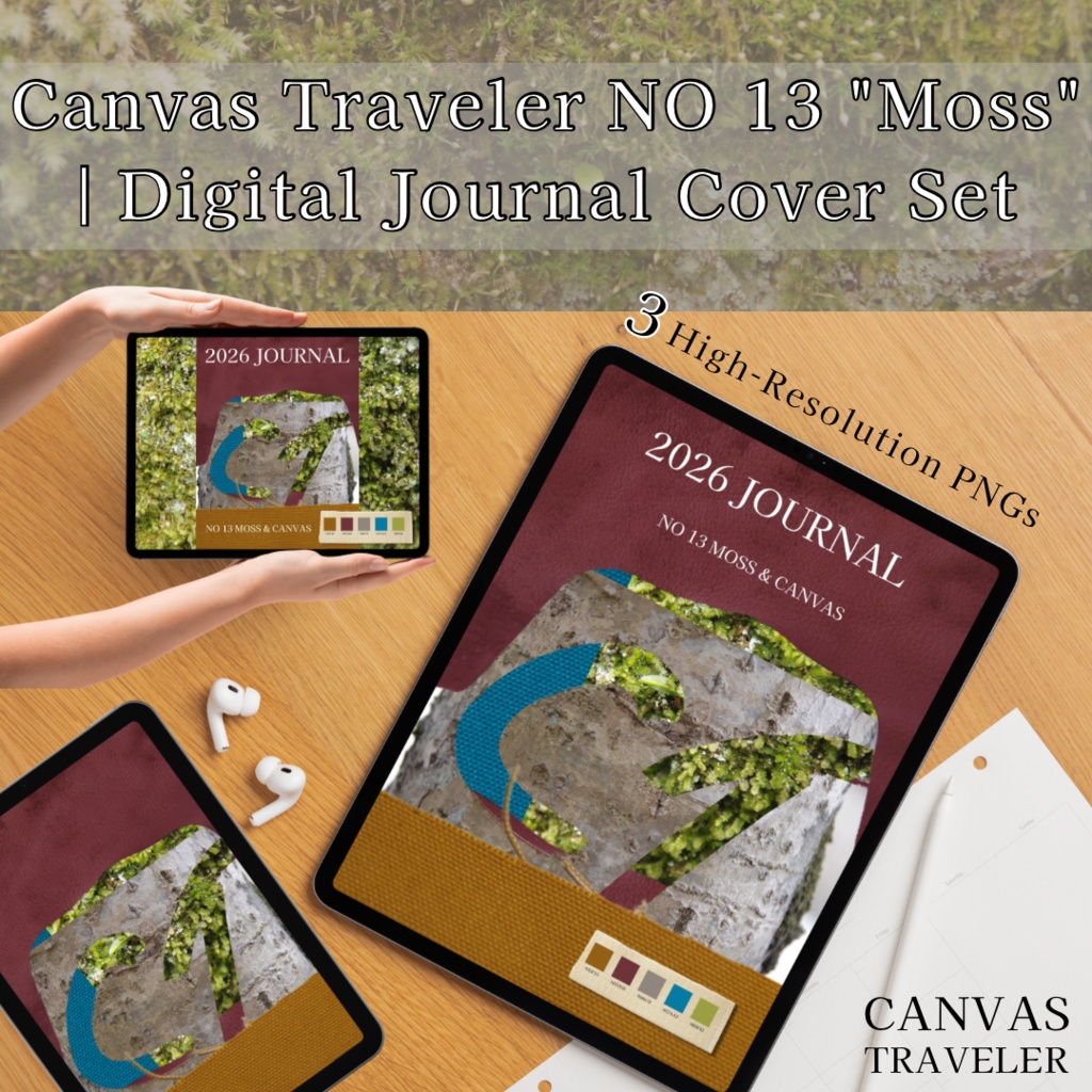 【デジタル手帳カバー】NO.13 BOTANICAL COLLAGE | 樹木と帆布が響き合う(Goodnotes対応)