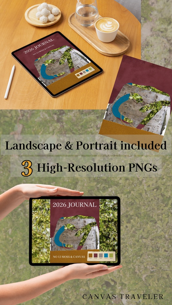 【デジタル手帳カバー】NO.13 BOTANICAL COLLAGE | 樹木と帆布が響き合う(Goodnotes対応)