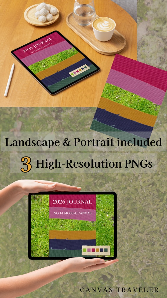 【デジタル手帳カバー】NO.14 STRIPE PATCHWORK | 五色の帆布と苔の層(Goodnotes対応)