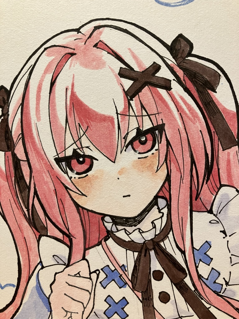 【直筆原画】ピンク髪の女の子 中色紙/一点もの/手描きイラスト