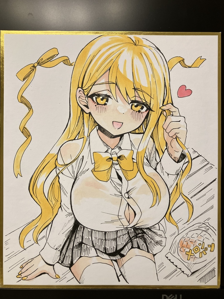 【直筆原画】金髪ロングたれ目Cちゃん 中色紙／一点もの／手描きイラスト