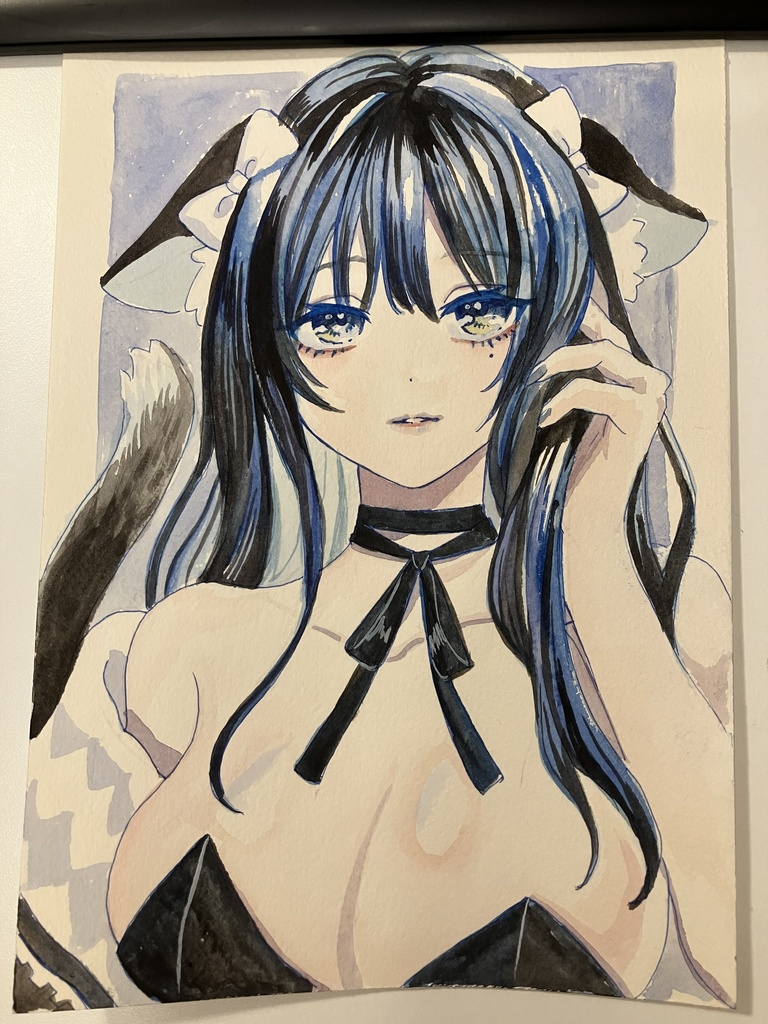 【直筆原画】バニーガールの猫耳の女の子　SMサイズ／一点もの／手描きイラスト