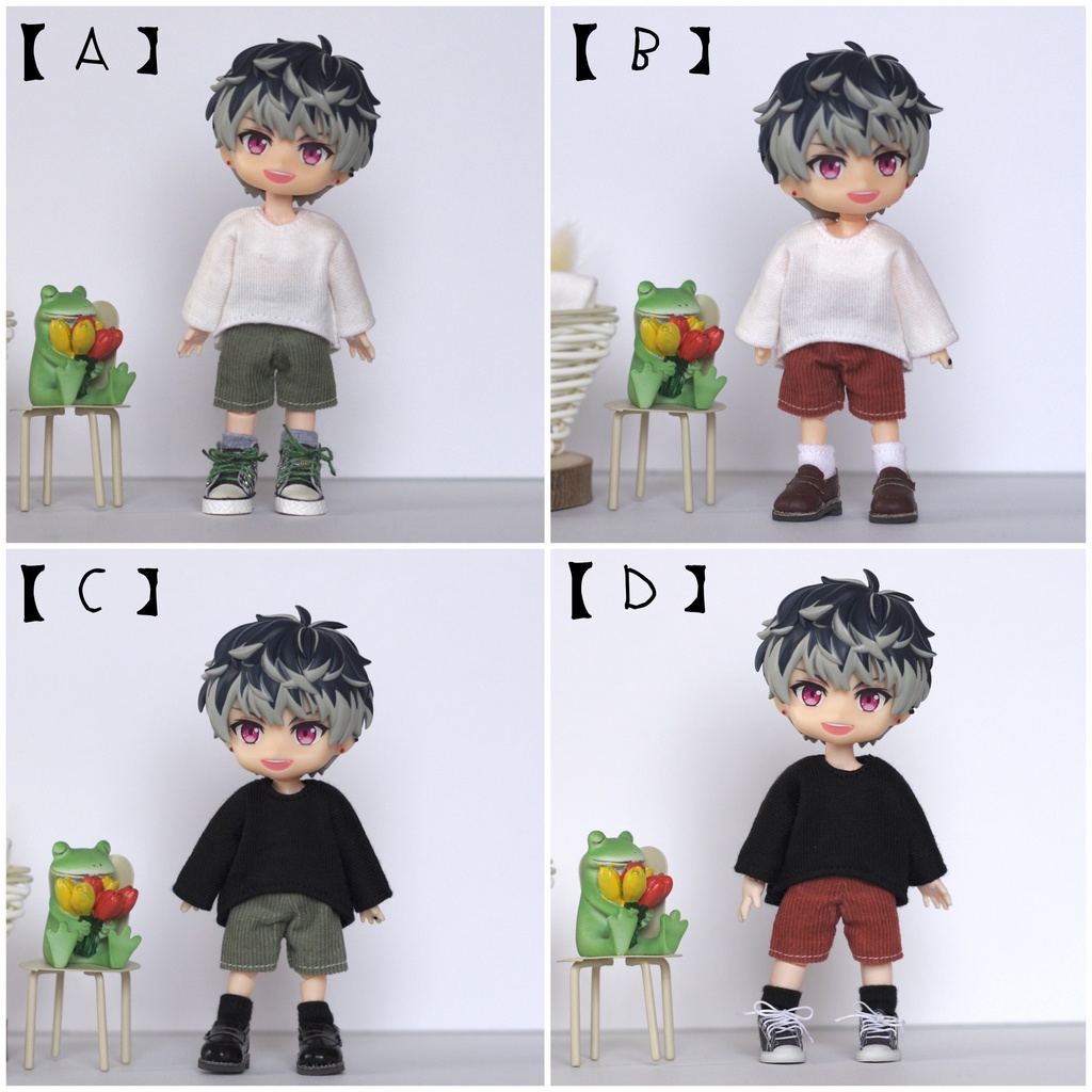 カーブ長袖Tシャツ&細コールショートパンツ/オビツ11・ねんどろどーる