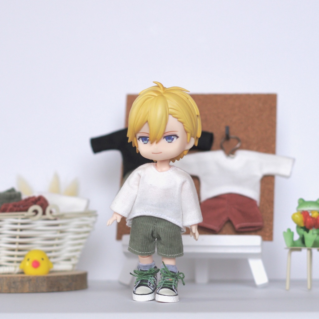 カーブ長袖Tシャツ&細コールショートパンツ/オビツ11・ねんどろどーる