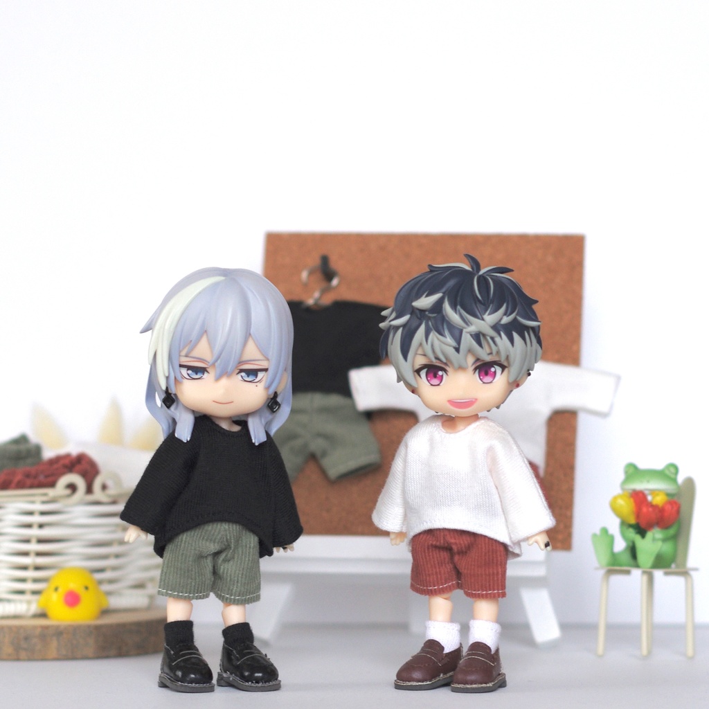 カーブ長袖Tシャツ&細コールショートパンツ/オビツ11・ねんどろどーる