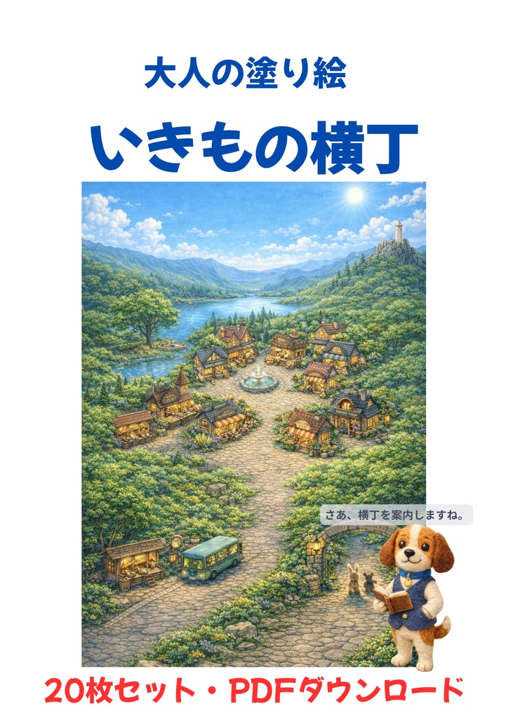  いきもの横丁｜動物たちのくらし 大人の塗り絵（20枚・PDF）