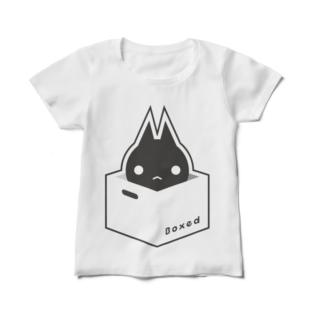 【Boxed * Cat】レディース白T(黒Ver)