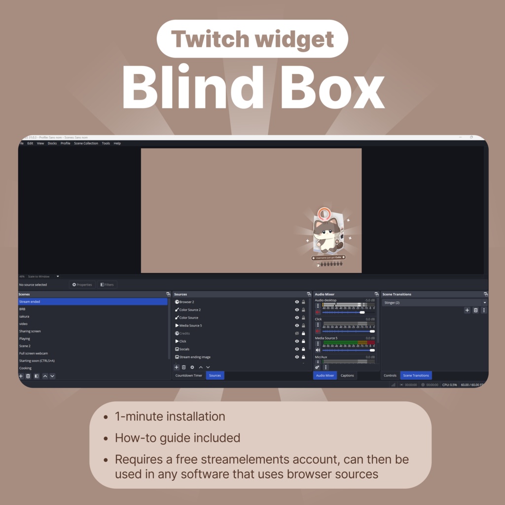 Twitch Cat Blind Box Widget: Animated Stream Overlay (Digital download)