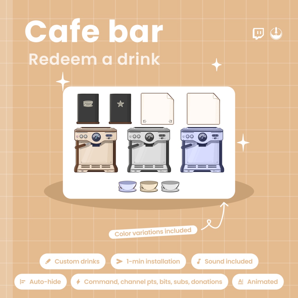 Interactive Coffee Machine Twitch Overlay - Customizable Animated Stream Widget - Barista VTuber (Digital Download)