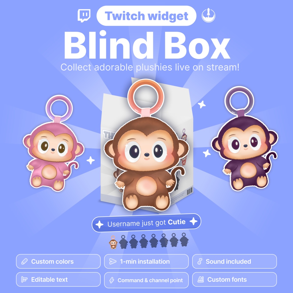 Twitch Blind Box Widget: Interactive Stream Overlay with Collectible Monkey Plushies