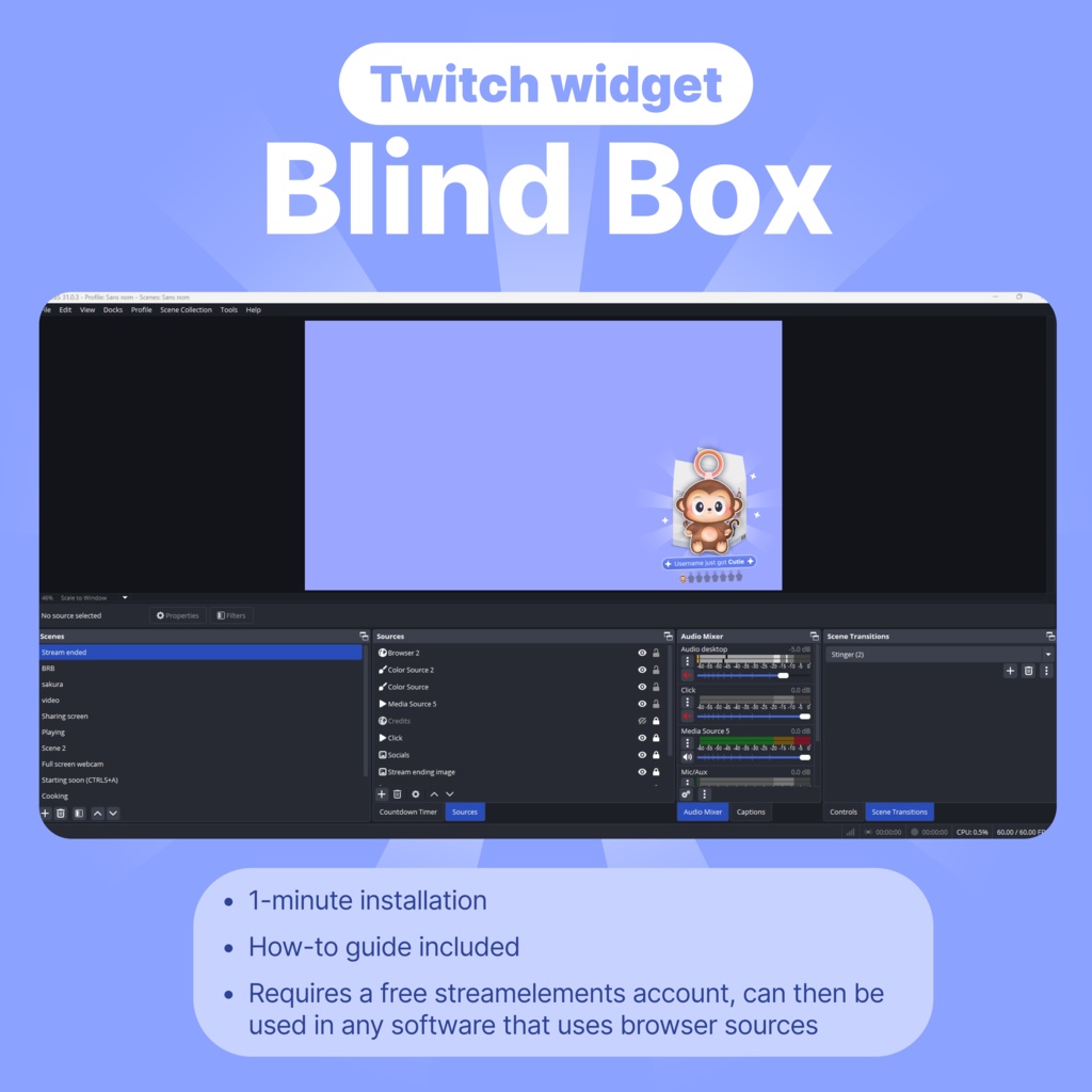 Twitch Blind Box Widget: Interactive Stream Overlay with Collectible Monkey Plushies