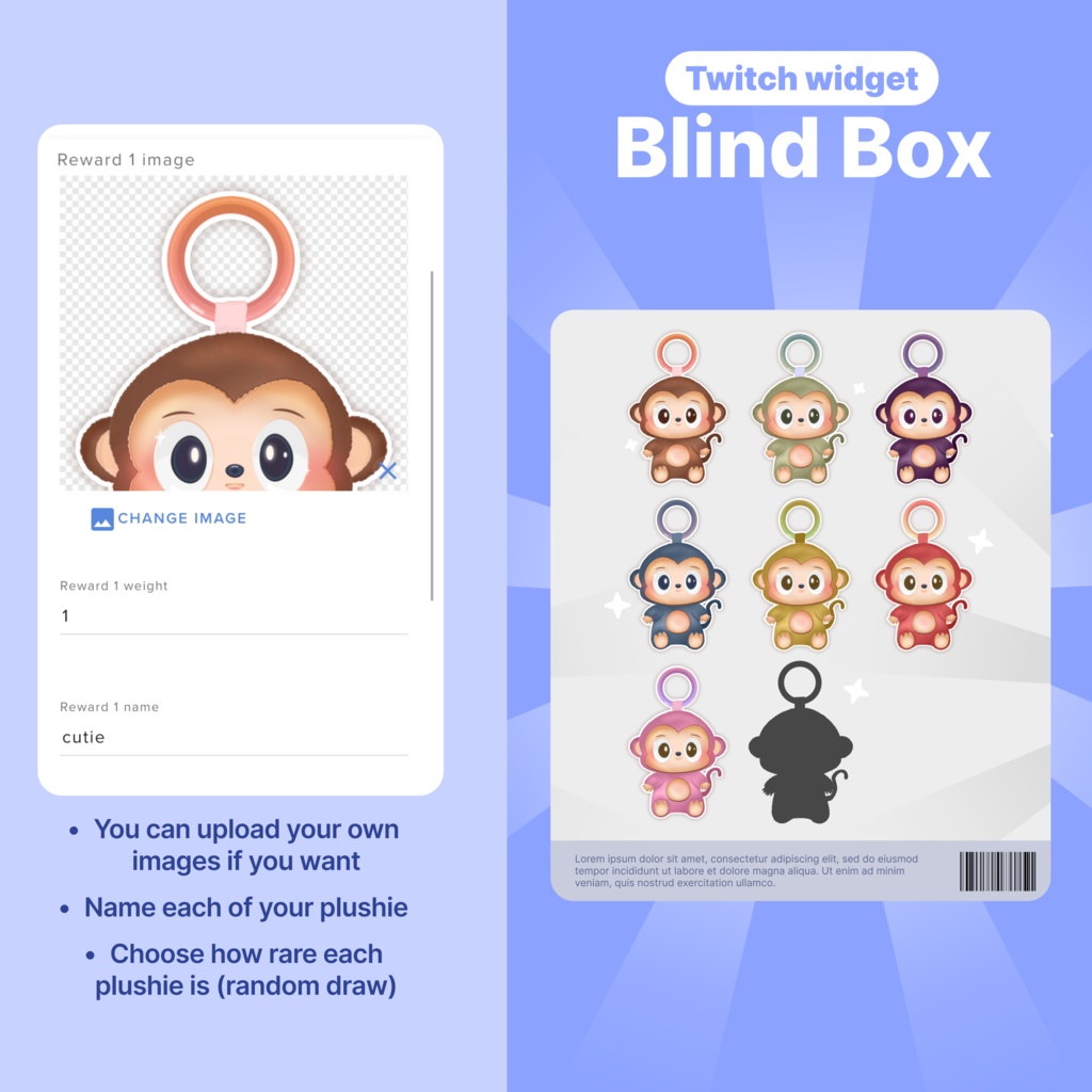 Twitch Blind Box Widget: Interactive Stream Overlay with Collectible Monkey Plushies