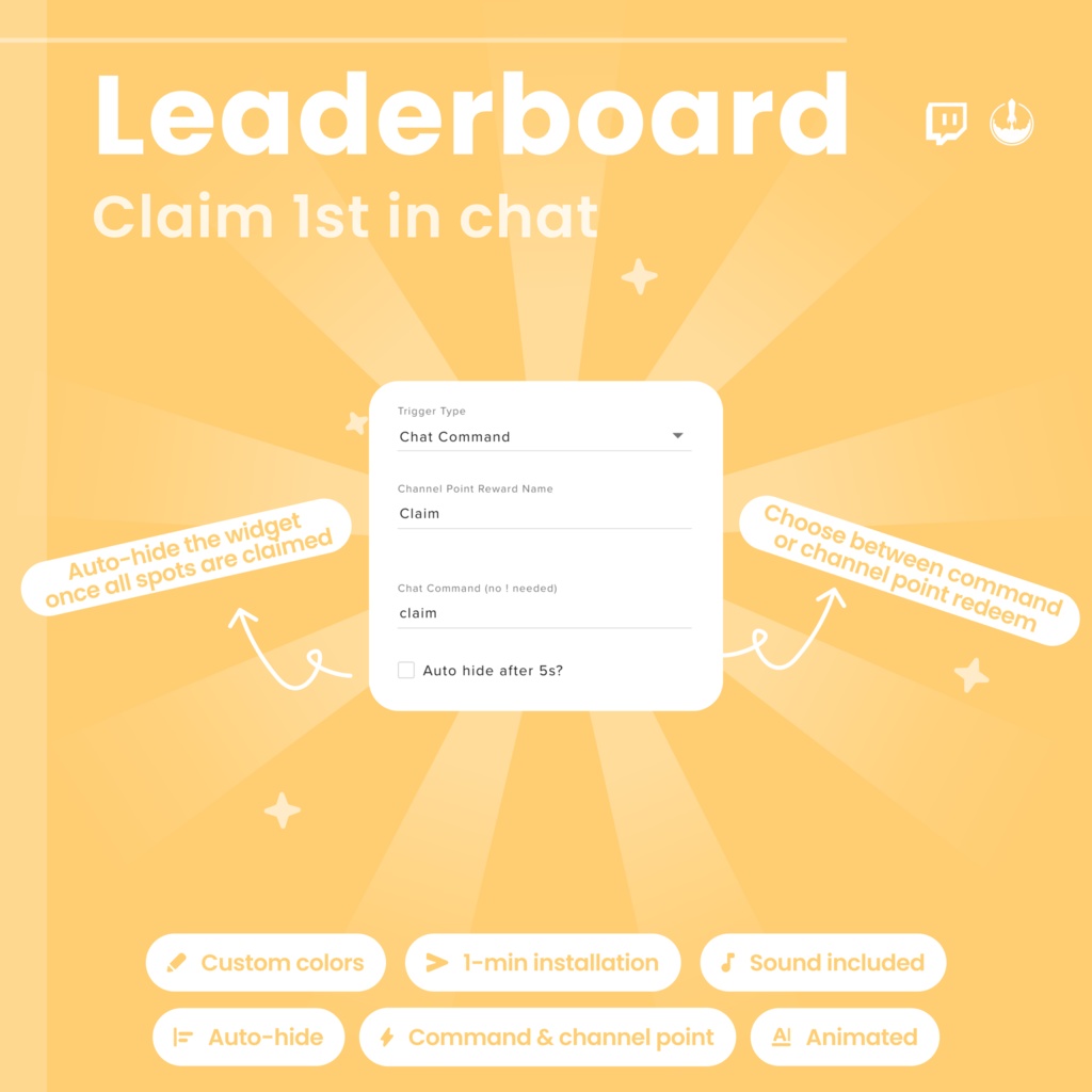 Leaderboard Twitch widget: Interactive Stream Overlay for first in chat (Digital Download)