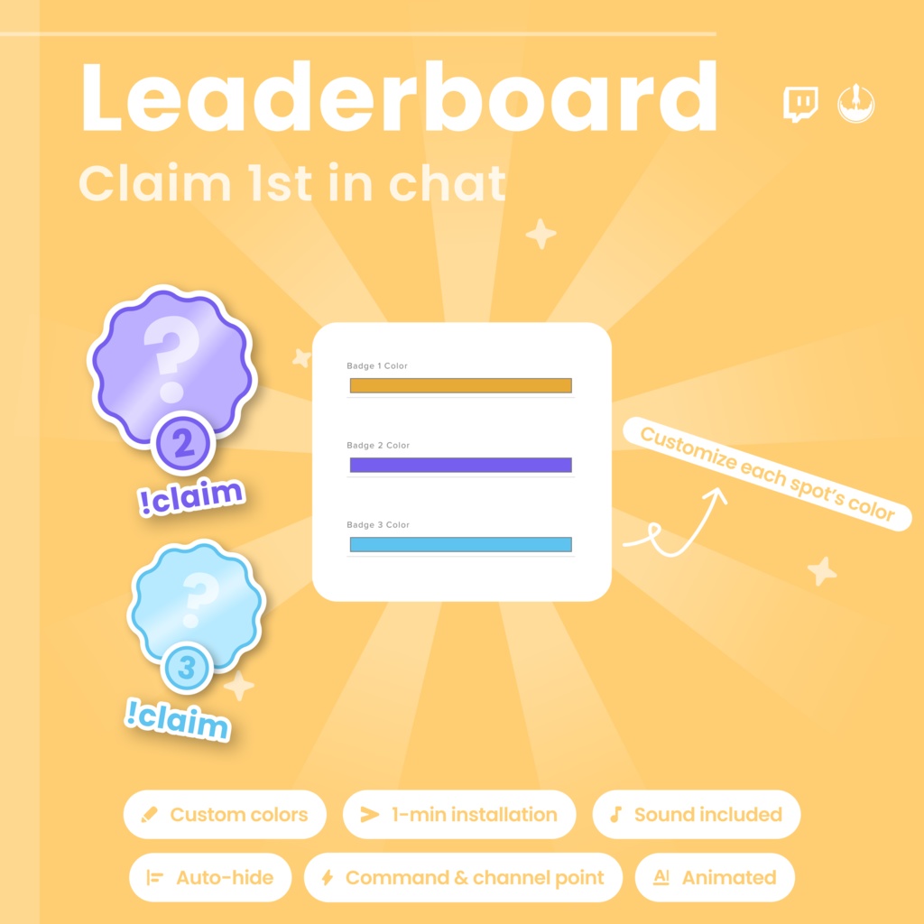 Leaderboard Twitch widget: Interactive Stream Overlay for first in chat (Digital Download)
